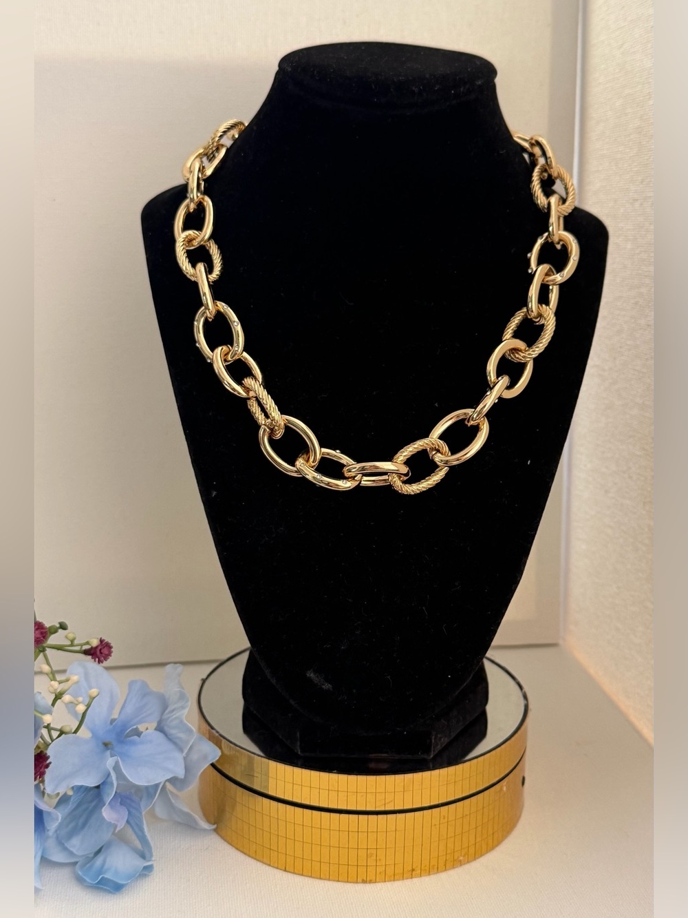 J Crew Gold Chunky Link Necklace with Crystal Accent NEW